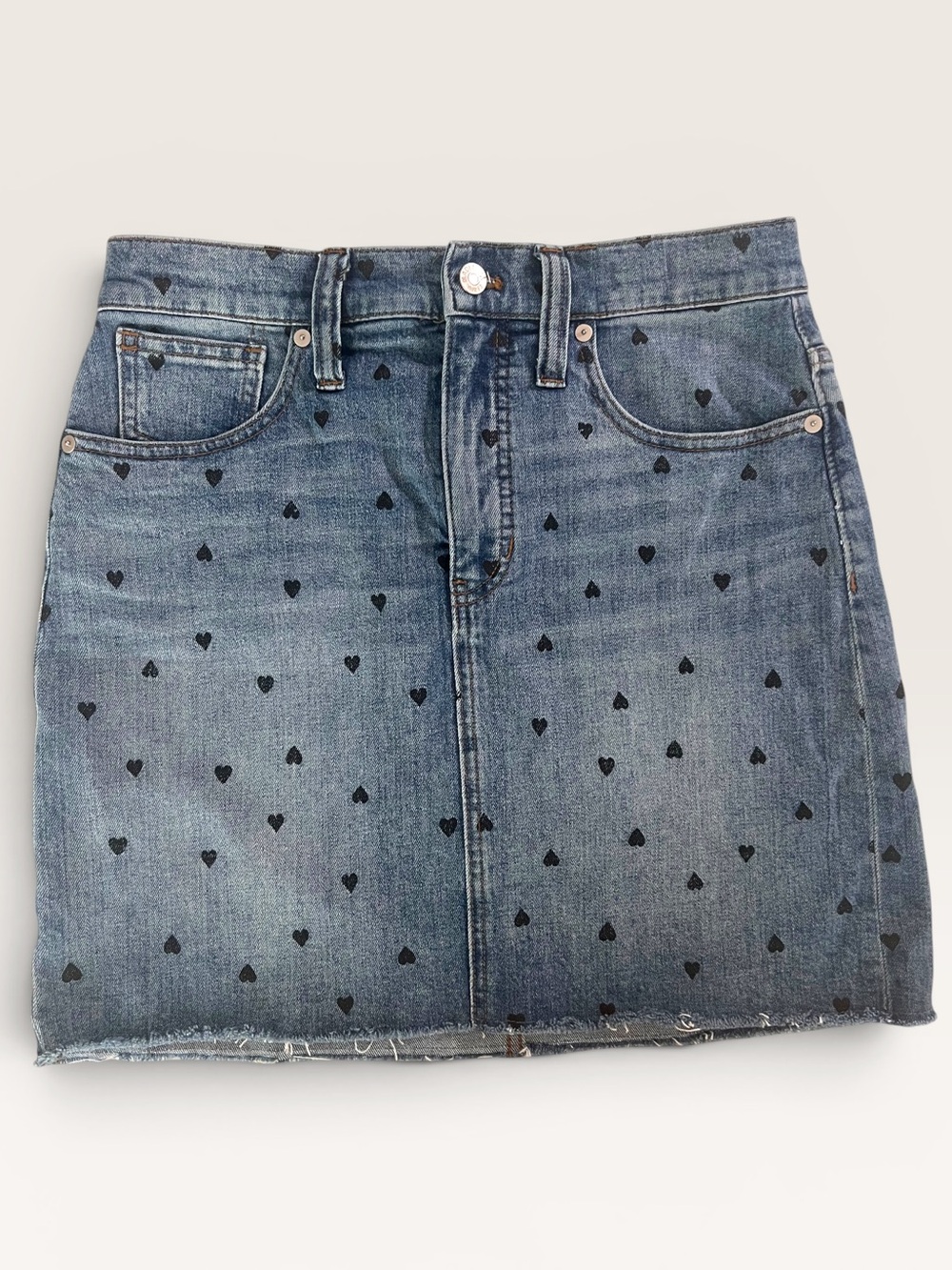 Madewell Denim Mini Skirt with Heart Print